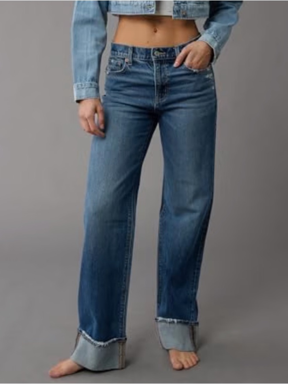 American Eagle Stovepipe Cuffed Wide/Straight Jean